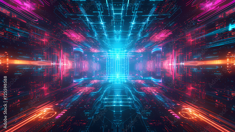 Fototapeta premium Abstract Digital Cyber Space With Glowing Energy Effects Background