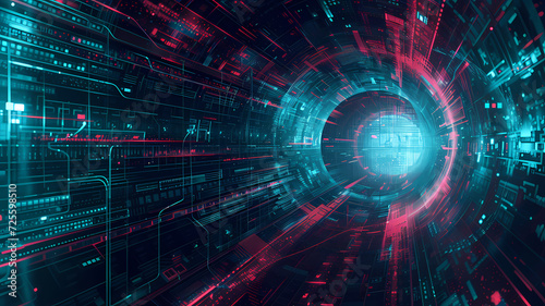 Abstract Digital Cyber Space With Glowing Energy Effects Background