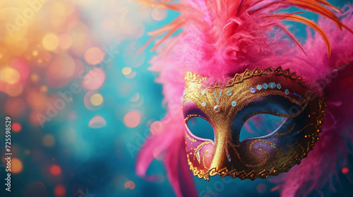 Carnival mask with sparkles and feathers. AI Generative
