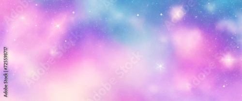 Kawaii Fantasy Pastel Colorful Sky with Clouds and Stars Background in Paper Cut and Paste Style	
Rainbow unicorn background. Pastel glitter pink fantasy galaxy. 