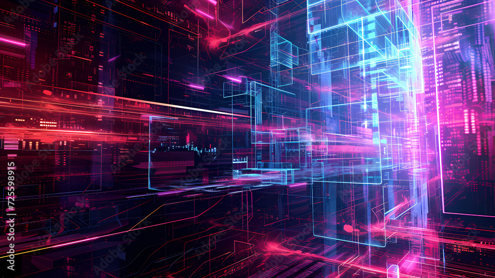 Obraz premium Abstract Digital Network in Cyberspace With Glowing Connections