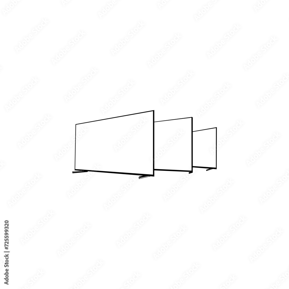 Curved gaming computer monitor outline icon. Flat monitor wall. Media ...