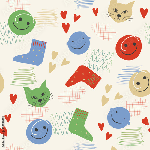 Abstract trendy creative universal colorful seamless pattern. Hand drawn hatchings design, doodles, sketch,  artisan, organic, manual art, neutral palette. Vector illustration.