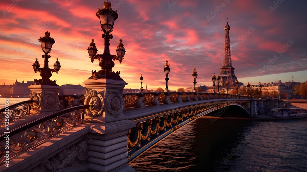 Alexandre III Bridge at amazing sunset - Paris, France
