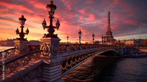 Alexandre III Bridge at amazing sunset - Paris, France 