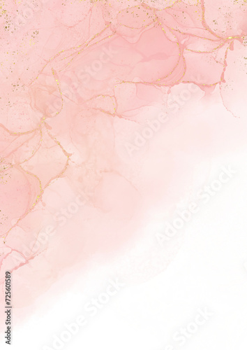moden abstract blush liquid pink watercolor background with golden lines , and stains. Paster marble alcohol ink drawing effect.design template for wedding invitation birthdayor valentines day.