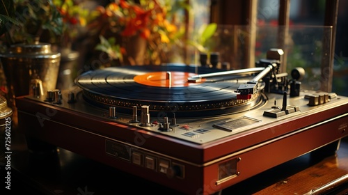 Close-up vintage record player