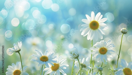 Colorful white daisy fields flowers in summer with bokeh light