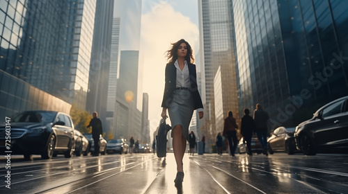 Outstanding business woman walking in the city