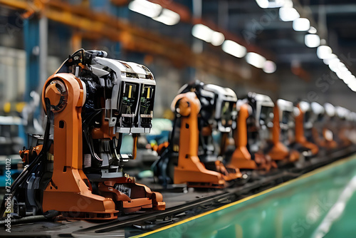 The robotic arm of the car production plant is working