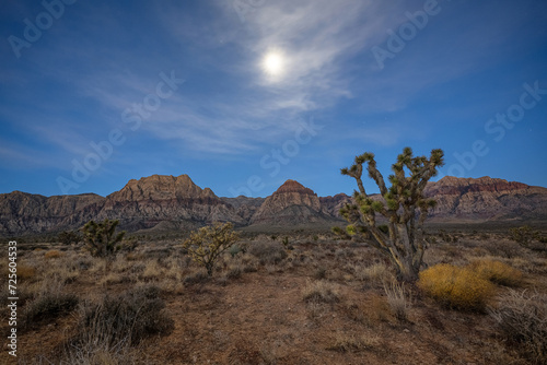 Moon rise over Spring and Rainbow Mountain Range at Red Rock Canyon Conservation Area © Michael