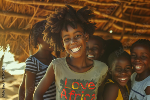 Felices niños Africanos disfrutando sonrientes. generativa ia photo