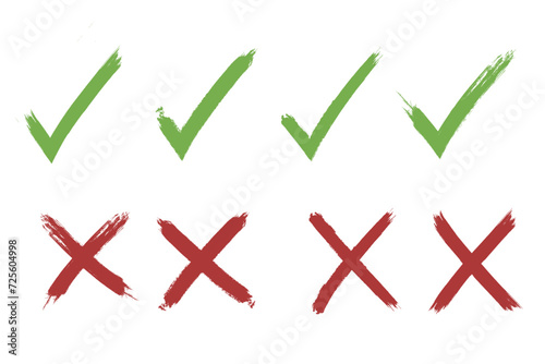 Set of Hand-Drawn Check Marks and Crosses