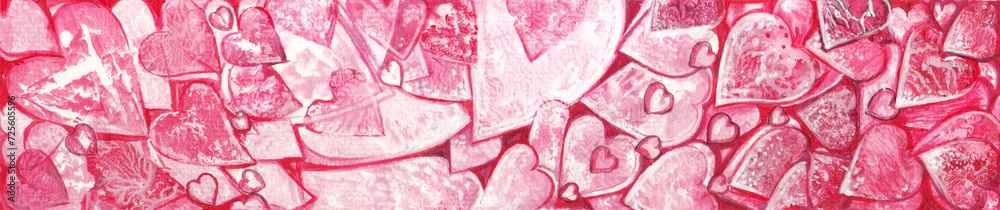 Valentine's day love heart banner background design by hand watercolor painting on paper. Valentine's day love heart banner background design by hand watercolor painting on paper.