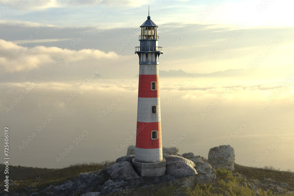 Antique Lighthouse ocean 3d render 