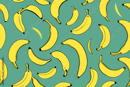 Bananas on a blue background. Vector seamless pattern with fruits. Digital paper