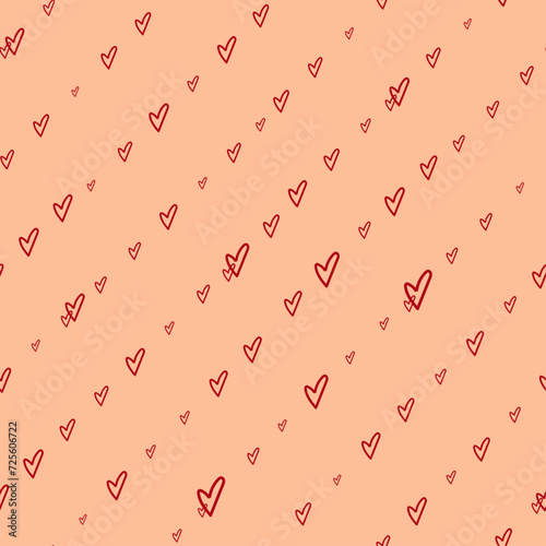 seamless surface pattern with small hearts on peach fuzz color background for gift paper girl fabric