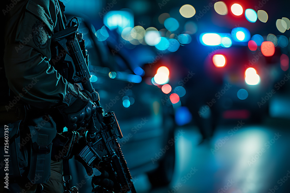 Task force with rifle in the street Task force with rifle in the street