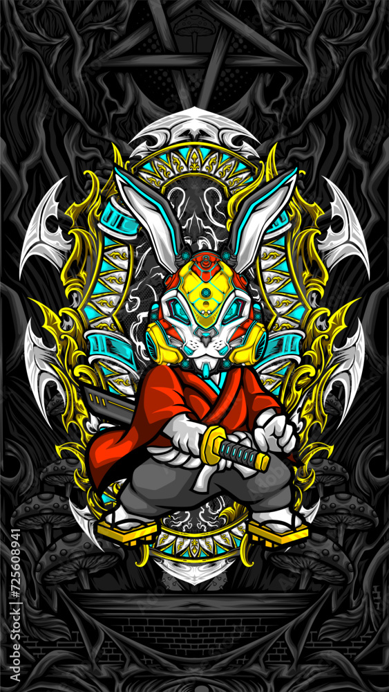 samurai rabbit cyberpunk vector illustration samurai rabbit cyberpunk vector illustration