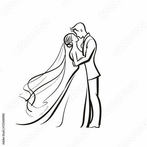 vector ne line bride and groom wedding couple isolated background