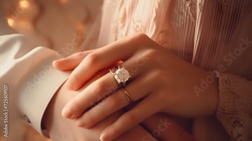 Close-up of a man giving an engagement ring to his girlfriend. Marriage concept photo
