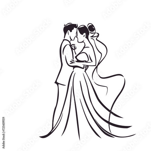 vector ne line bride and groom wedding couple isolated background