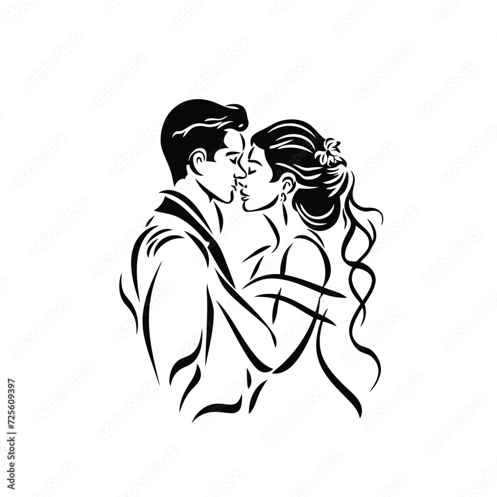 vector ne line bride and groom wedding couple isolated background