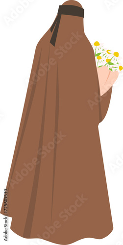 Muslim woman holding flowers Illustration 