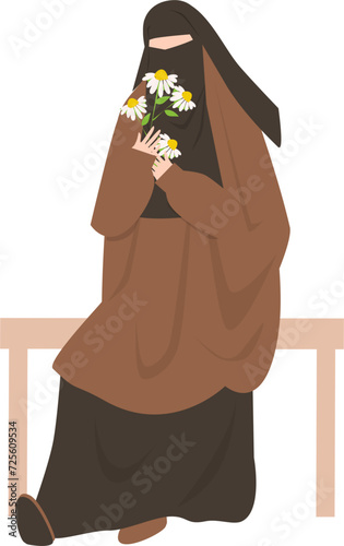 Muslim woman holding flowers Illustration 