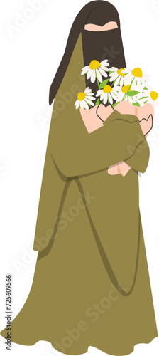 Muslim woman holding flowers Illustration 