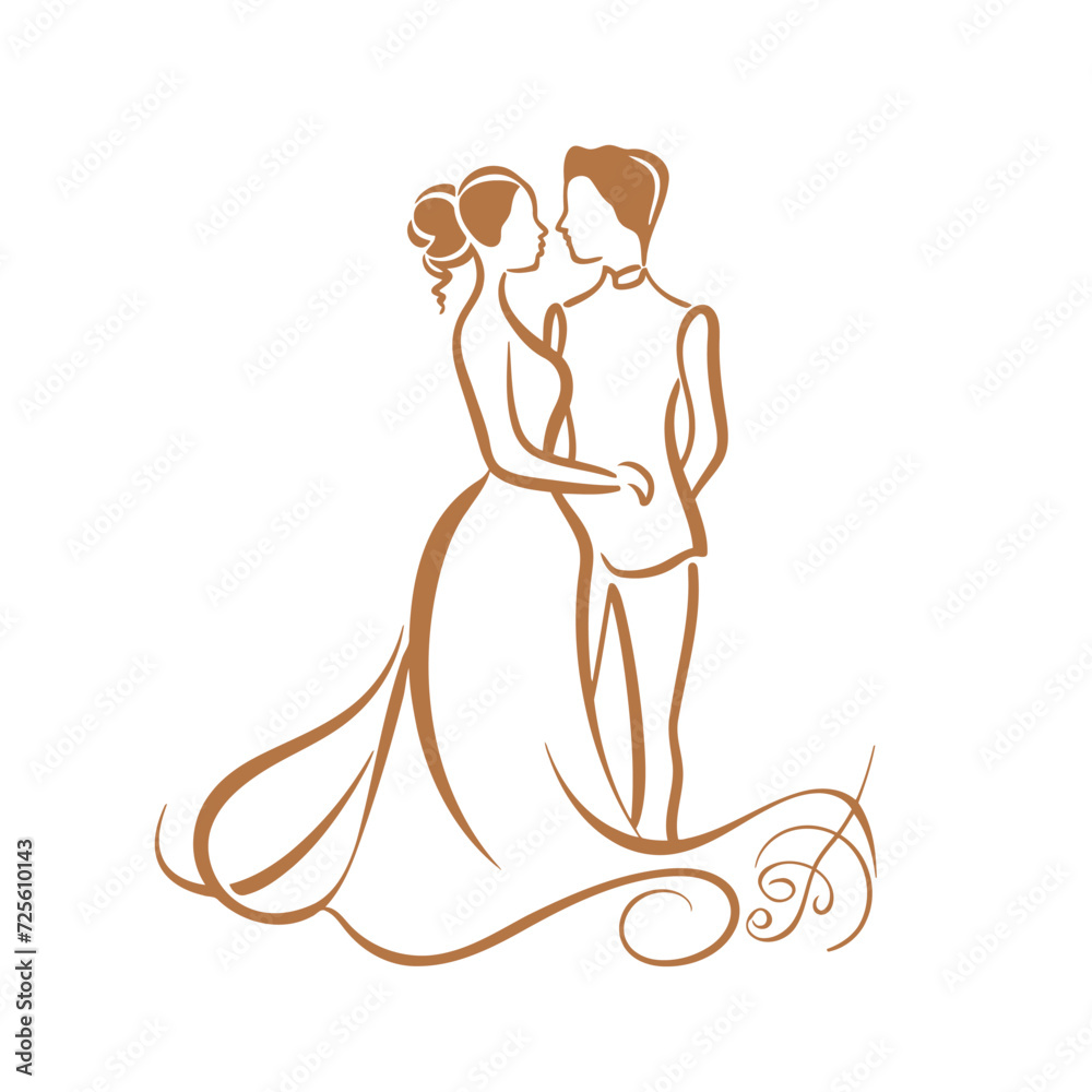 vector ne line bride and groom wedding couple symbol vector ne line bride and groom wedding couple symbol