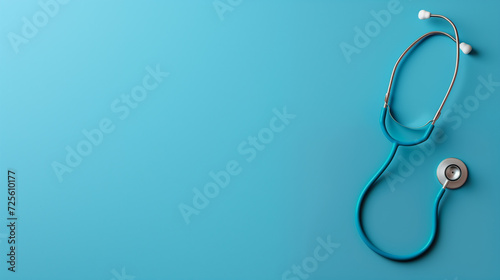  A top view of a stethoscope on a solid blue background.