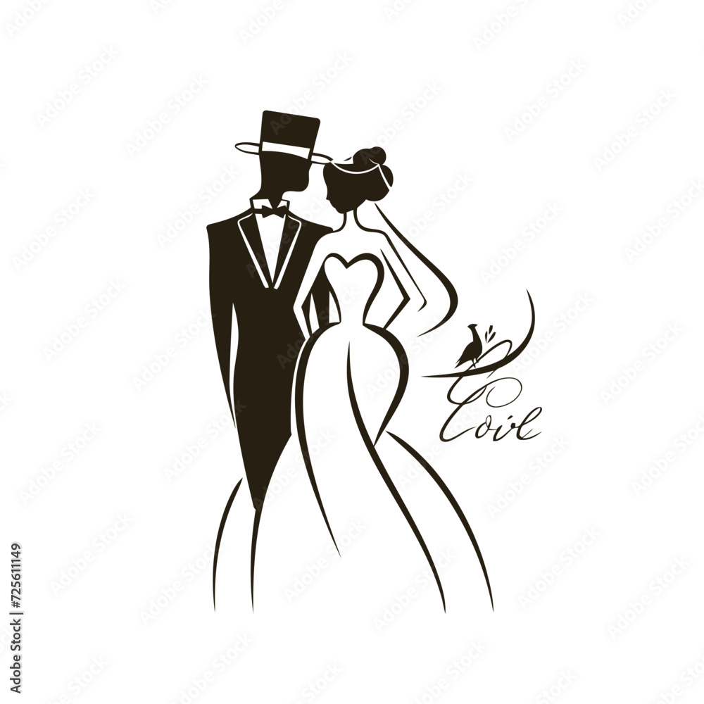 vector ne line bride and groom wedding couple symbol