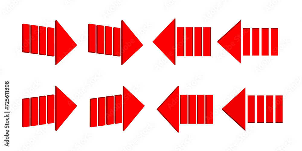 red arrows 3d shape isolated on white background with left and right ...