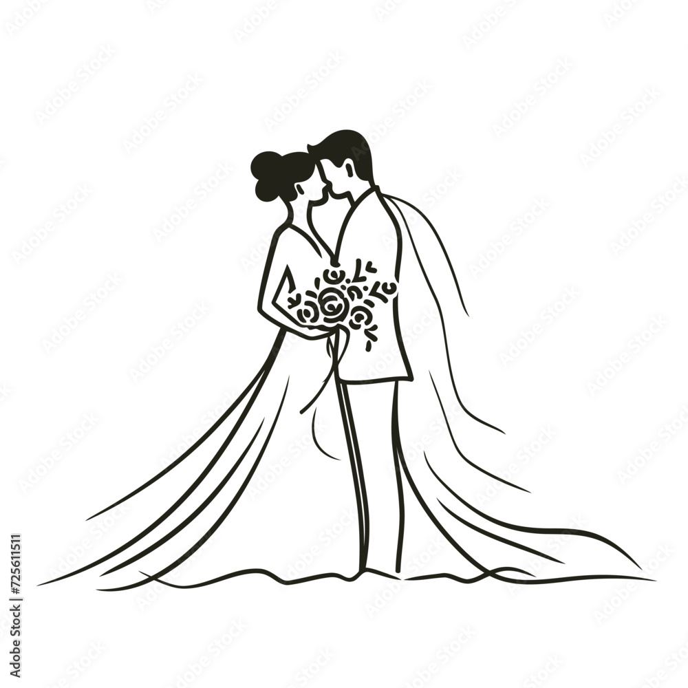 vector ne line bride and groom wedding couple symbol