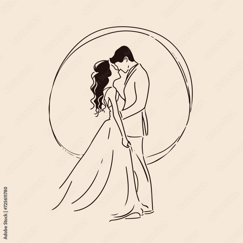 vector one line art bride and groom wedding couple isolated background vector one line art bride and groom wedding couple isolated background