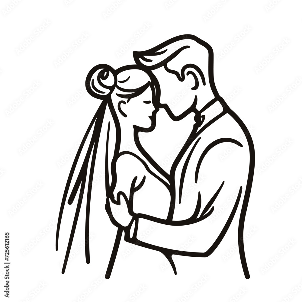 vector one line art bride and groom wedding couple isolated background vector one line art bride and groom wedding couple isolated background