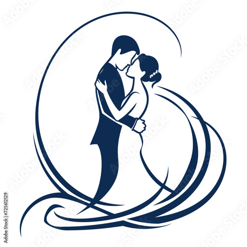 vector one line art bride and groom wedding couple isolated background