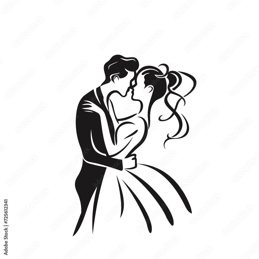 vector one line art bride and groom wedding couple isolated background vector one line art bride and groom wedding couple isolated background