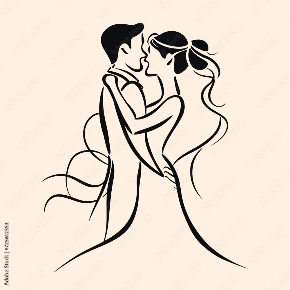vector one line art bride and groom wedding couple isolated background vector one line art bride and groom wedding couple isolated background