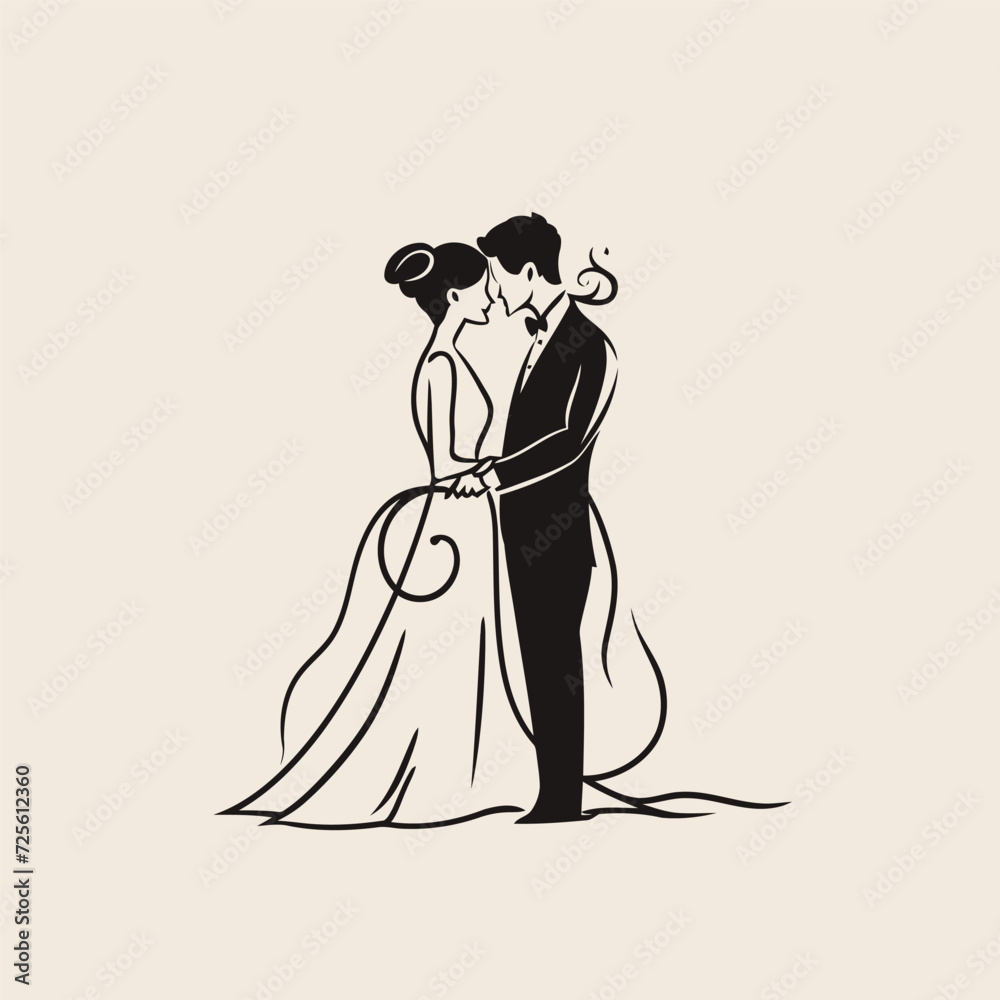 vector one line art bride and groom wedding couple isolated background vector one line art bride and groom wedding couple isolated background