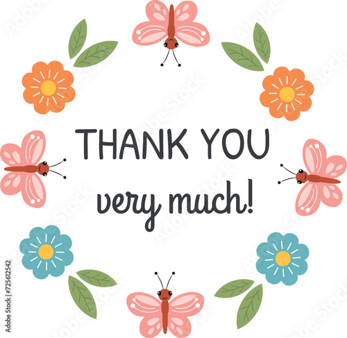 Thank you very much round card, sticker in floral frame for greeting card, appreciation gift tag, print, round sticker for packaging sweets, greeting card, small business, customers orders.