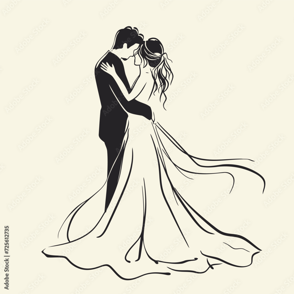 vector one line art bride and groom wedding couple isolated background vector one line art bride and groom wedding couple isolated background