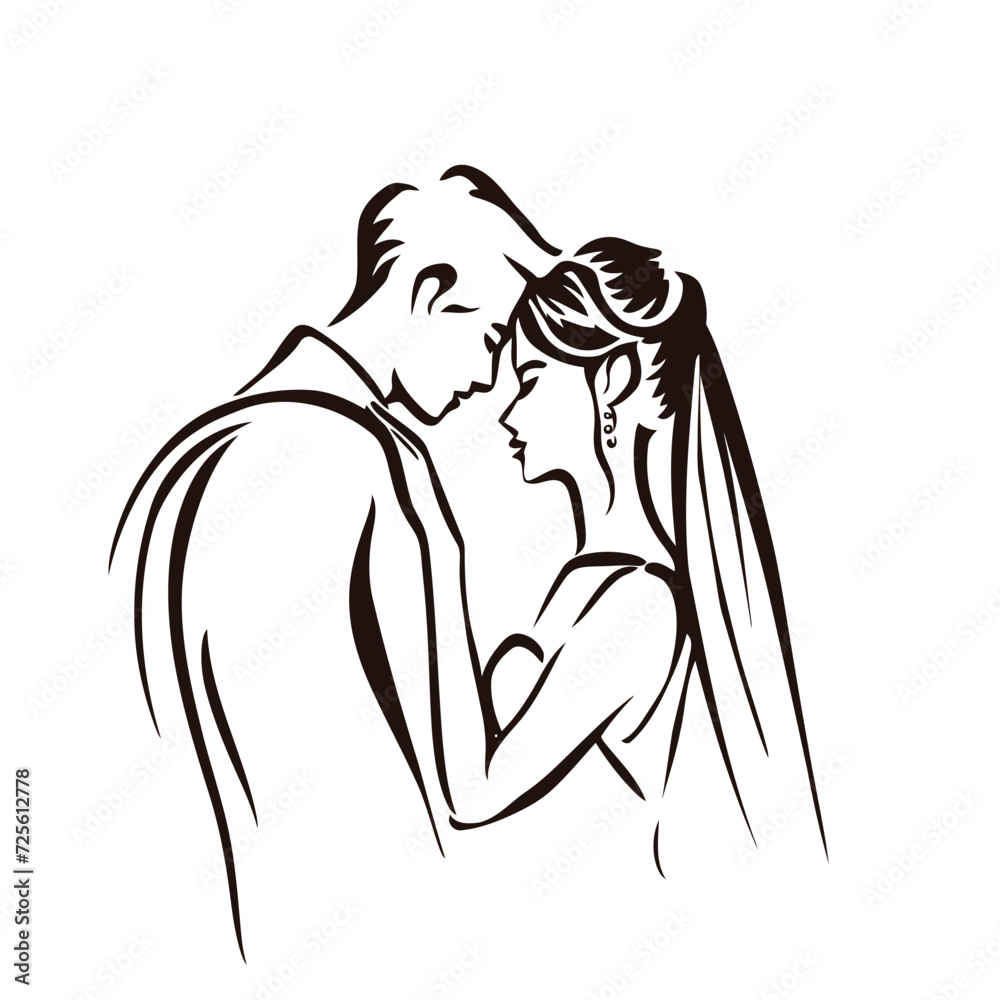 vector one line art bride and groom wedding couple isolated background vector one line art bride and groom wedding couple isolated background