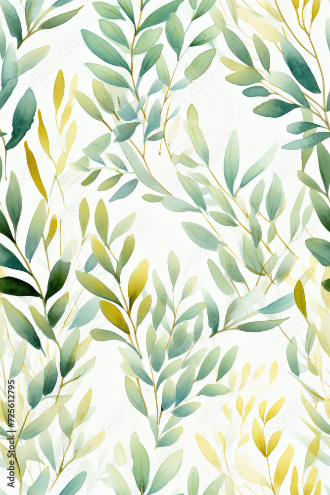 Creative abstract background wallpaper. Repetitive pattern, seamless leaves background for the textiles and designs. Beautiful oil watercolor and ink painting in green and yellow on white Creative abstract background wallpaper. Repetitive pattern, seamless leaves background for the textiles and designs. Beautiful oil watercolor and ink painting in green and yellow on white