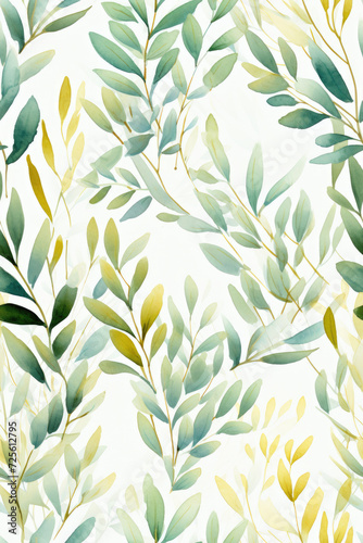 Creative abstract background wallpaper. Repetitive pattern  seamless leaves background for the textiles and designs. Beautiful oil watercolor and ink painting in green and yellow on white