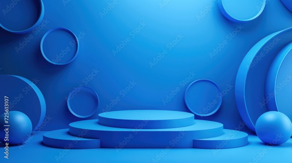Display podium design for mock up and product presentation blue color scene