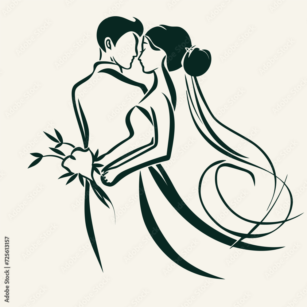 vector one line art bride and groom wedding couple vector one line art bride and groom wedding couple