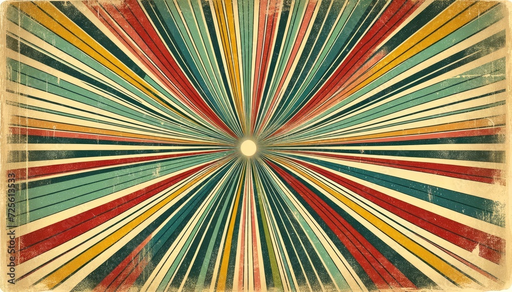 Fototapeta premium vintage grunge textured background with radial explosion patterns in muted and distressed colors such as soft red, yellow, green, and blue