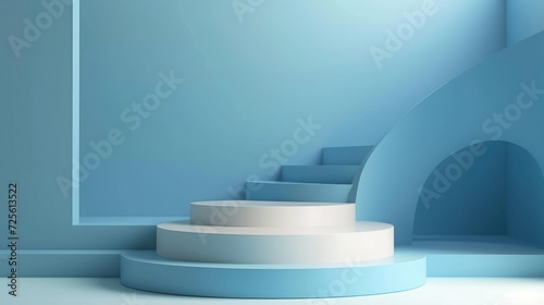 Display podium design for mock up and product presentation blue color scene